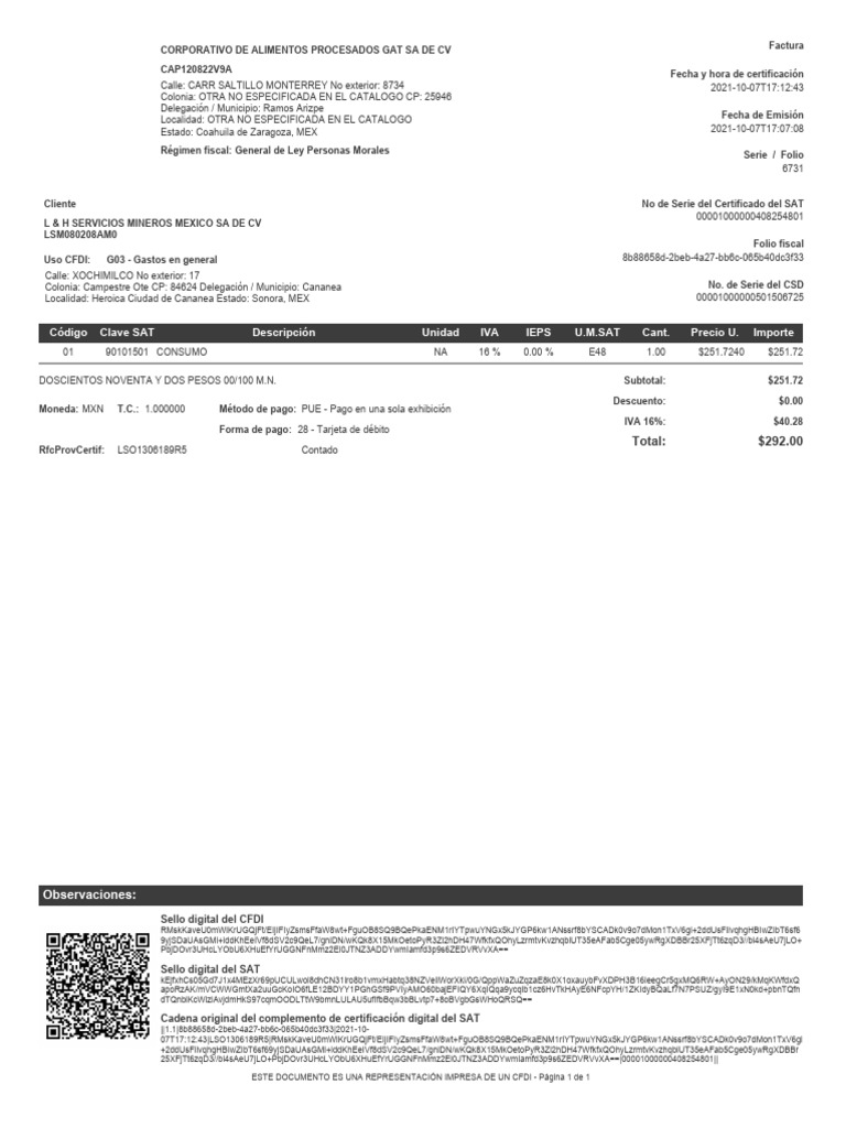 Código Clave SAT Descripción Unidad IVA Ieps U.M.Sat Cant. Precio U