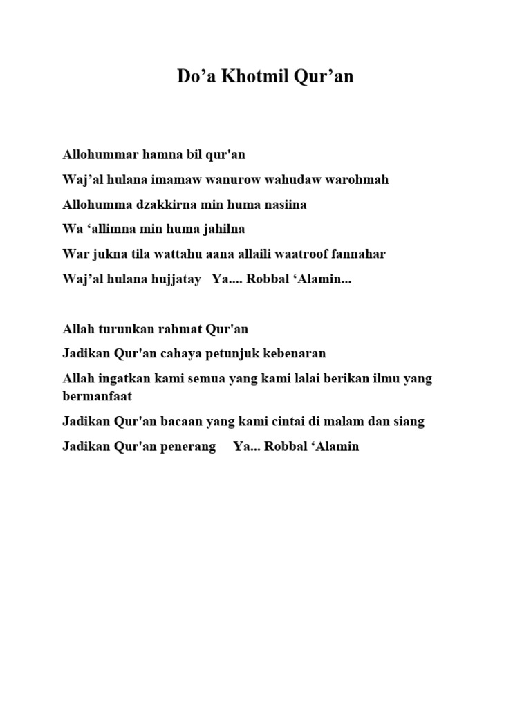 Do'a Khotmil Qur'an Lirik | PDF