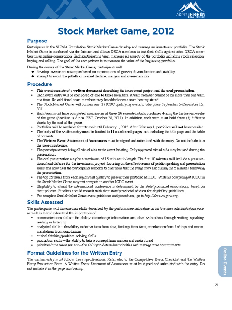 DECA SMG Guidelines PDF Stock Market Stocks