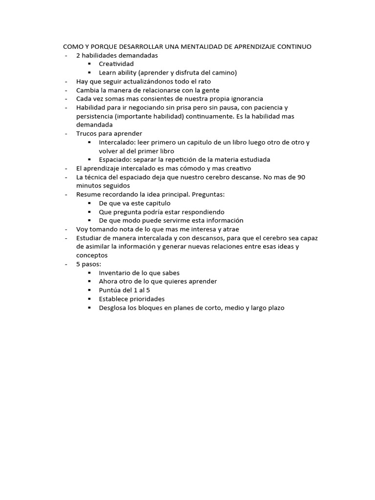 Mentalidad de Aprendizaje Continuo | PDF | Crecimiento personal y ...