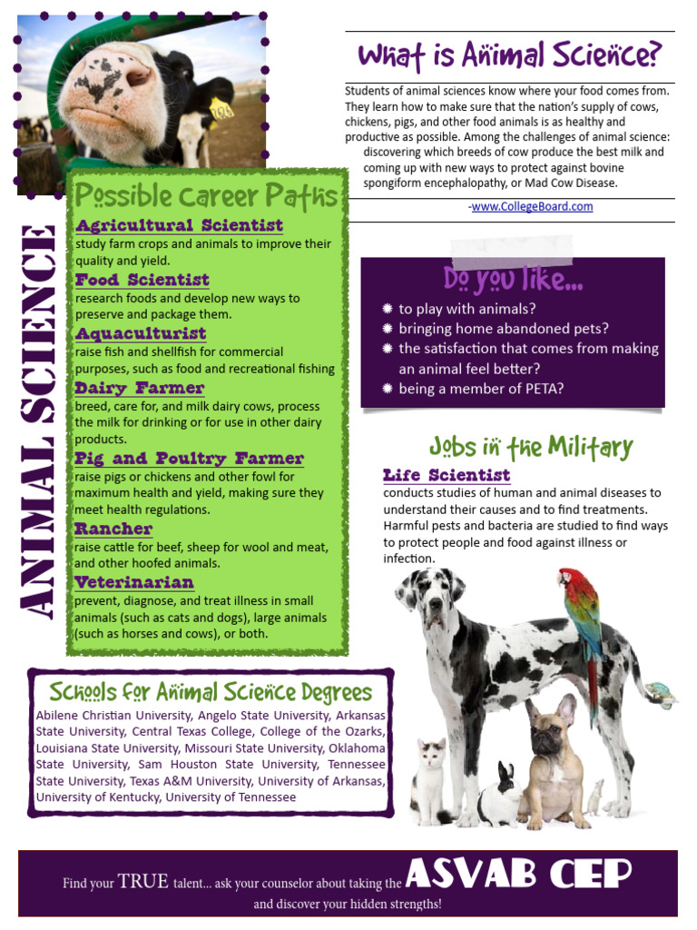 Animal Science Career Flyer PDF Cattle Milk