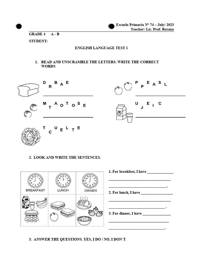 English Test 4 A B Pdf