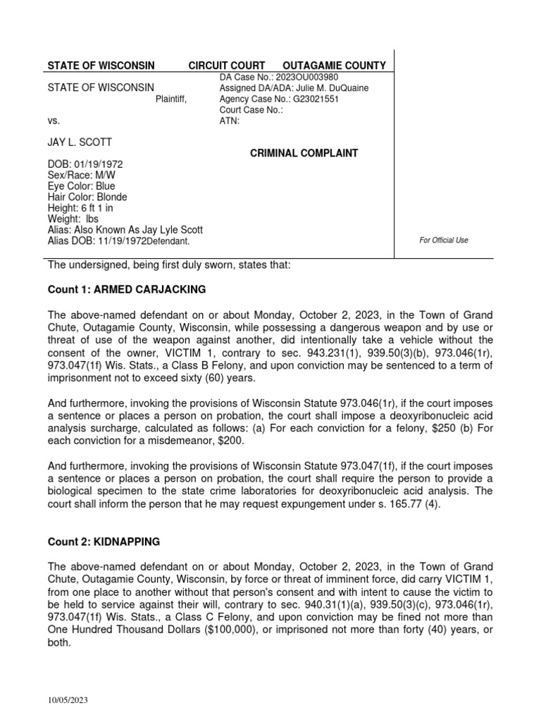 Jay scott criminal complaint pdf united states federal probation