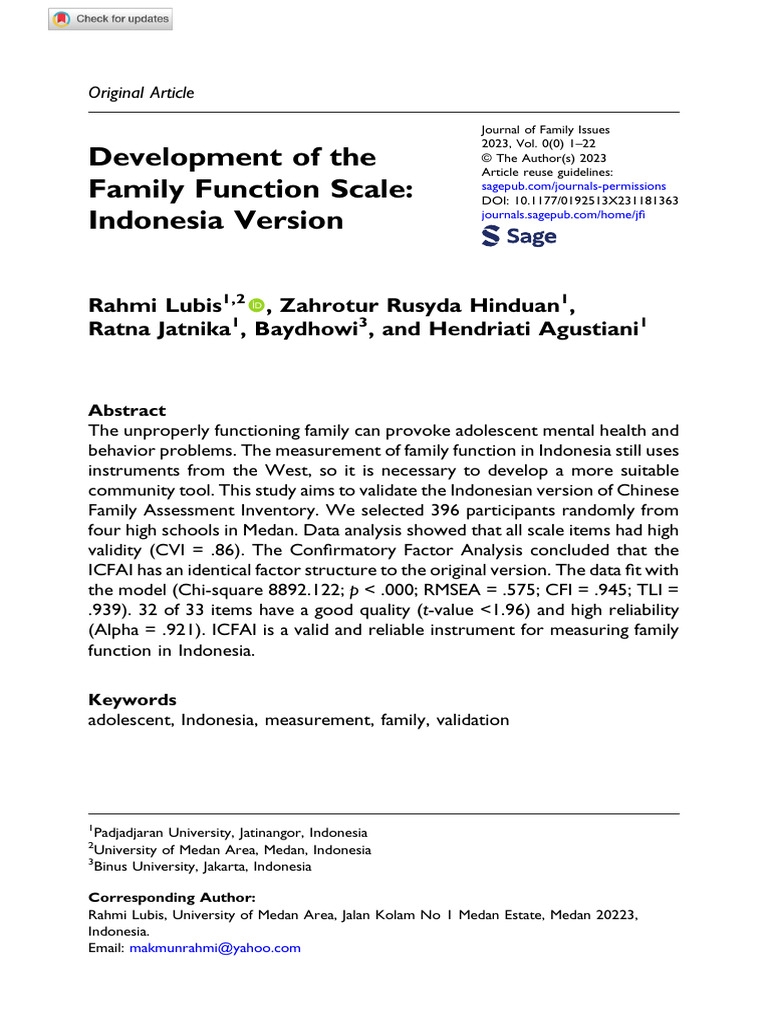 Development of The Family Function Scale Indonesia Version | PDF