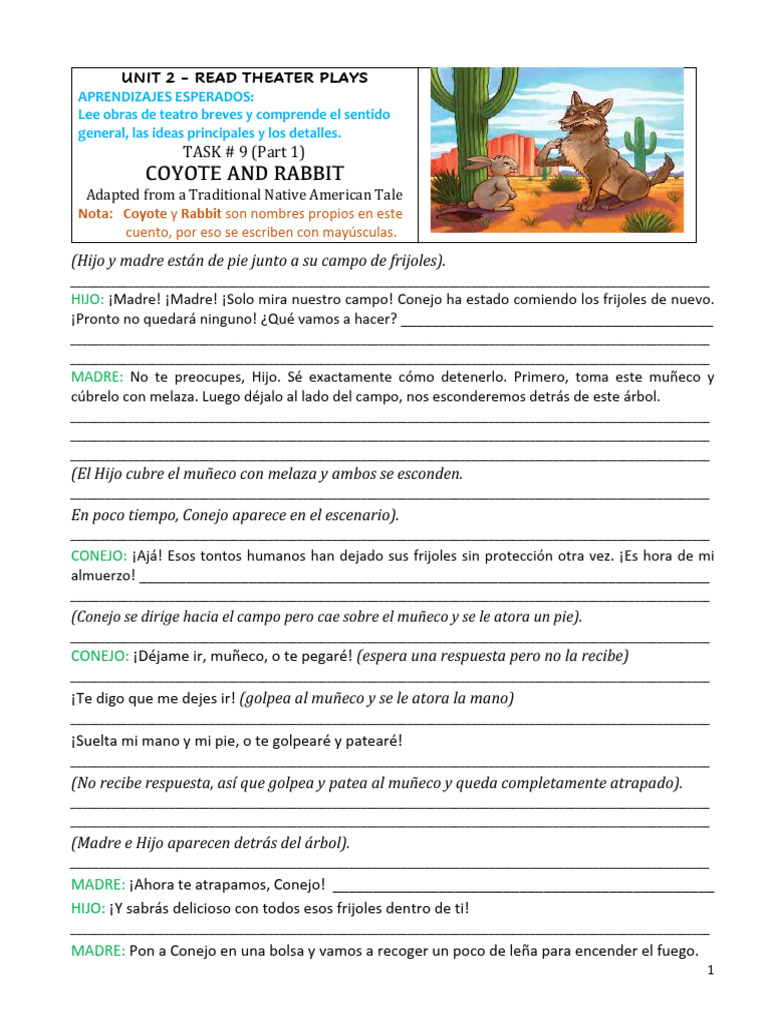 Coyote y Conejo: Un Cuento Teatral | PDF