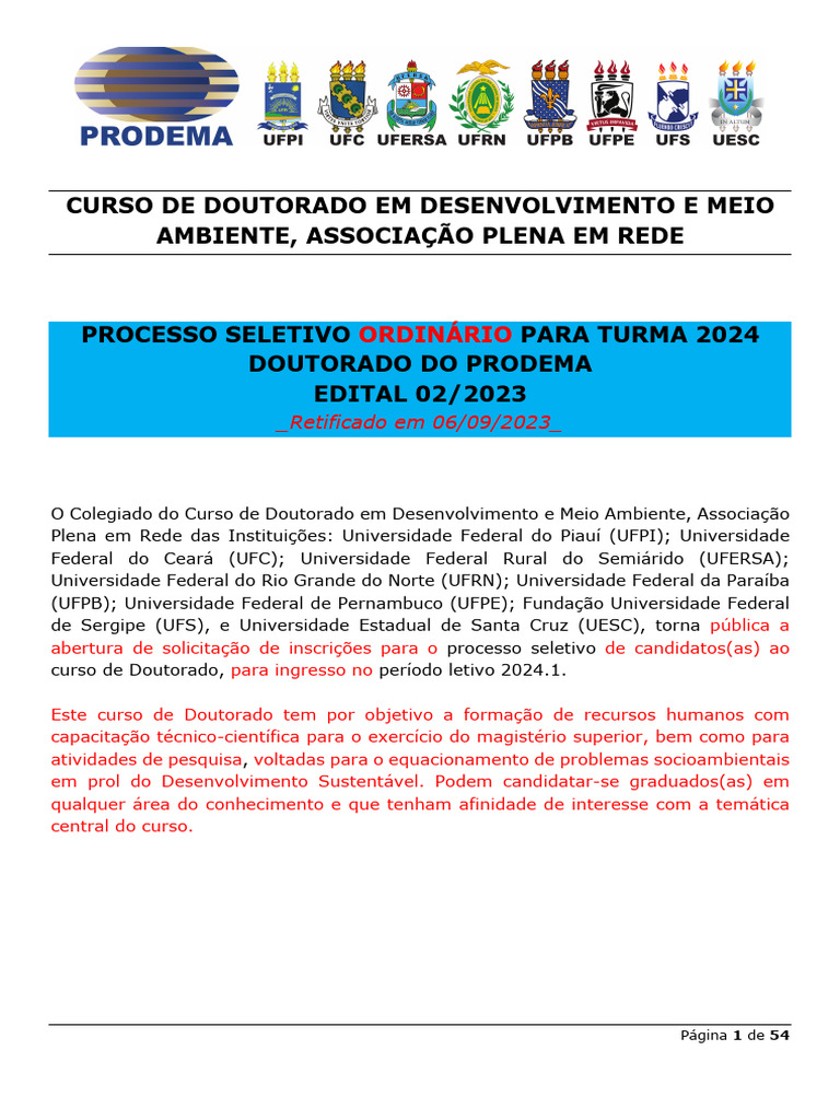 Edital 02 - 2023 PRODEMA Turma 2024 | PDF