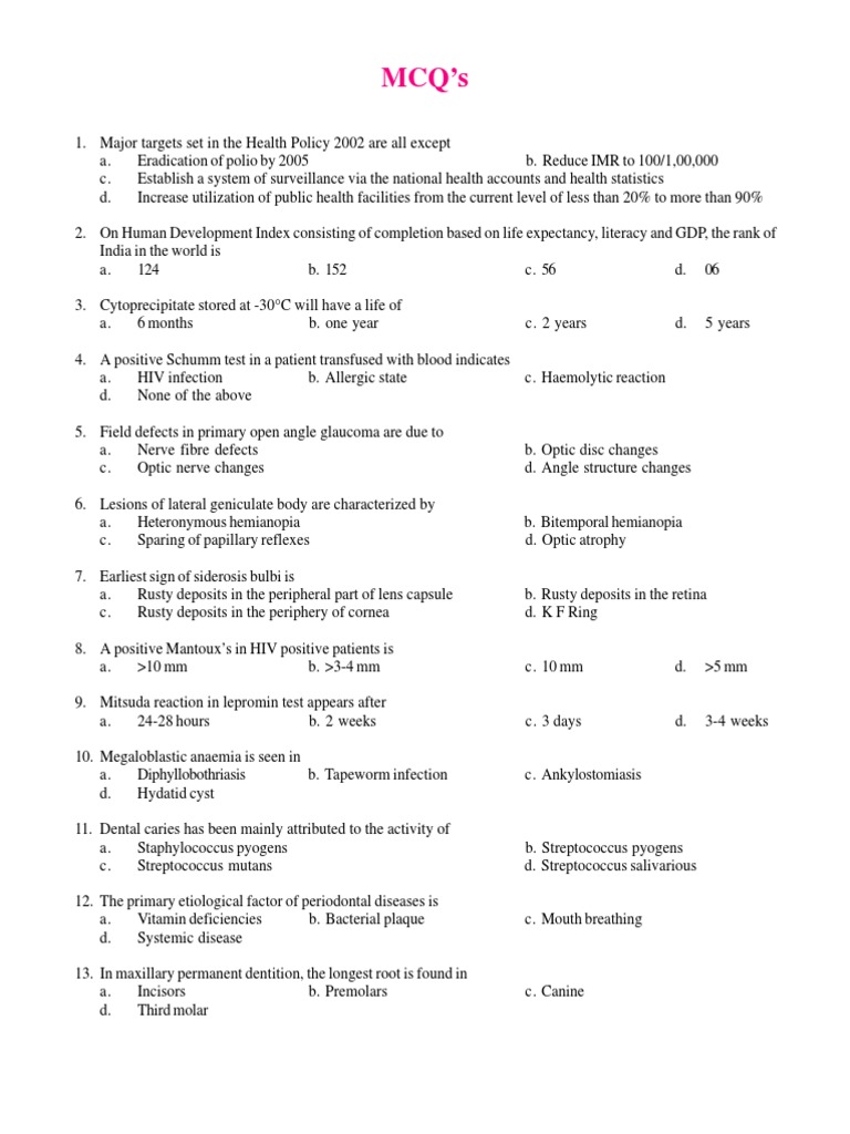 Public Health MCQs with Answers | PDF | Science & Mathematics