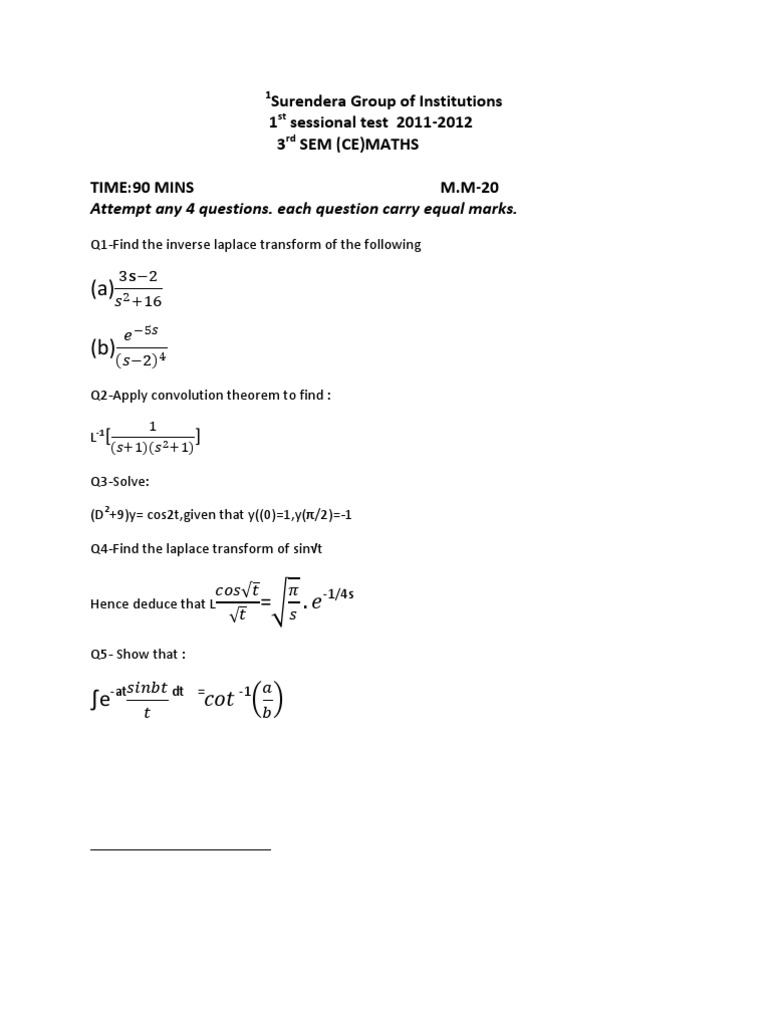 3rd SEM CE Maths Sessional Test 2011 | PDF