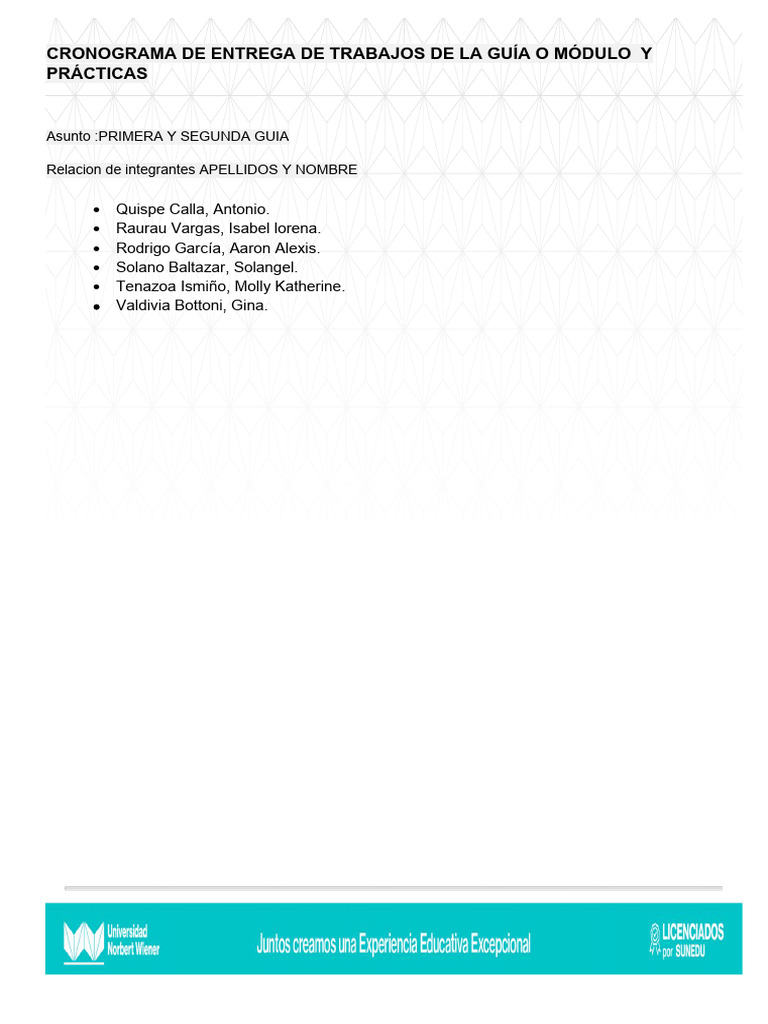 Cronograma De Entrega De Trabajos Pdf