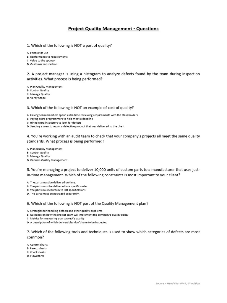 Quiz Project Quality Management PDF