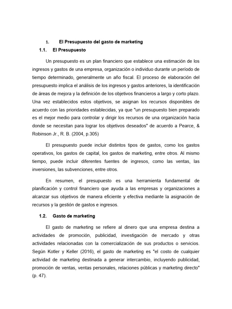 Presupuesto de Gasto de Marketing | PDF | Marketing | Presupuesto
