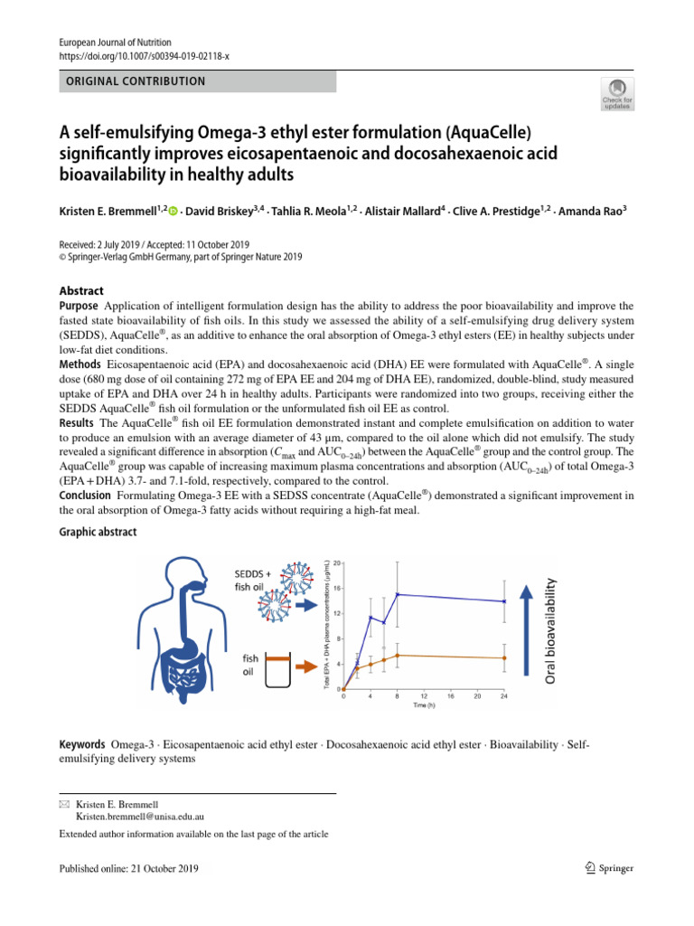 Bremmell2019 Article ASelf-emulsifyingOmega-3EthylE | PDF