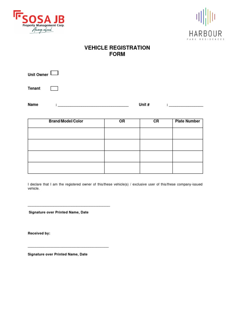 Vehicle Registration Form PDF