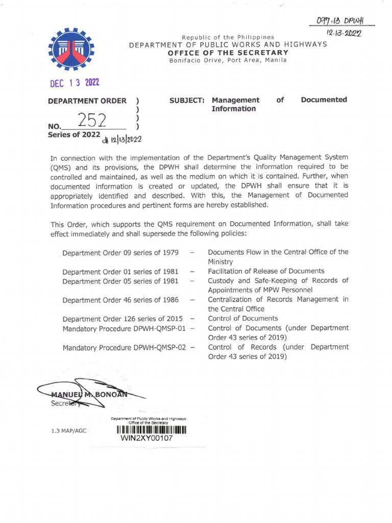 Department Order 252-25 Overview | PDF