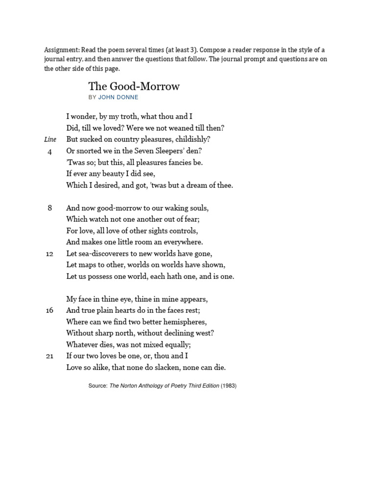 the-good-morrow-with-journal-and-questions-pdf-poetry