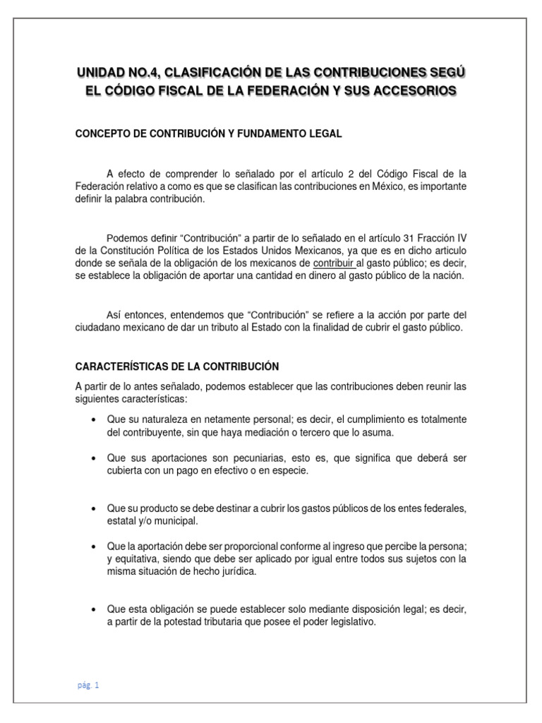 Unidad 4, Contribuciones Conforme El Código Fiscal | PDF