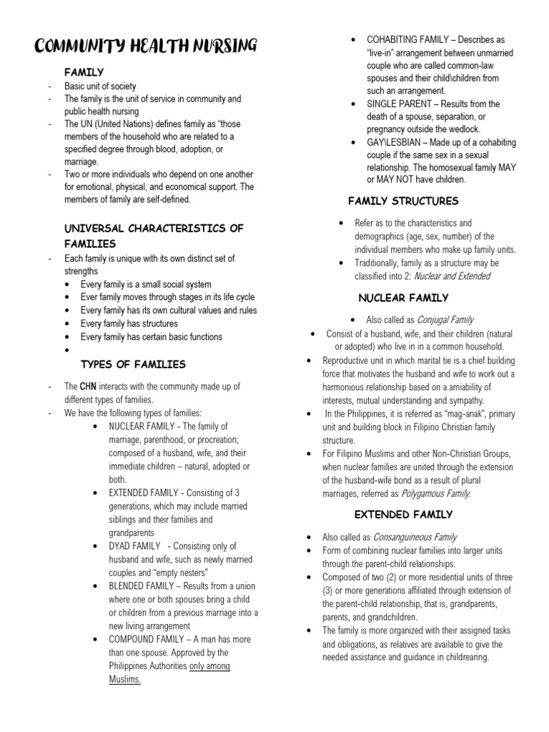 Community Health Nursing | PDF | Family | Marriage