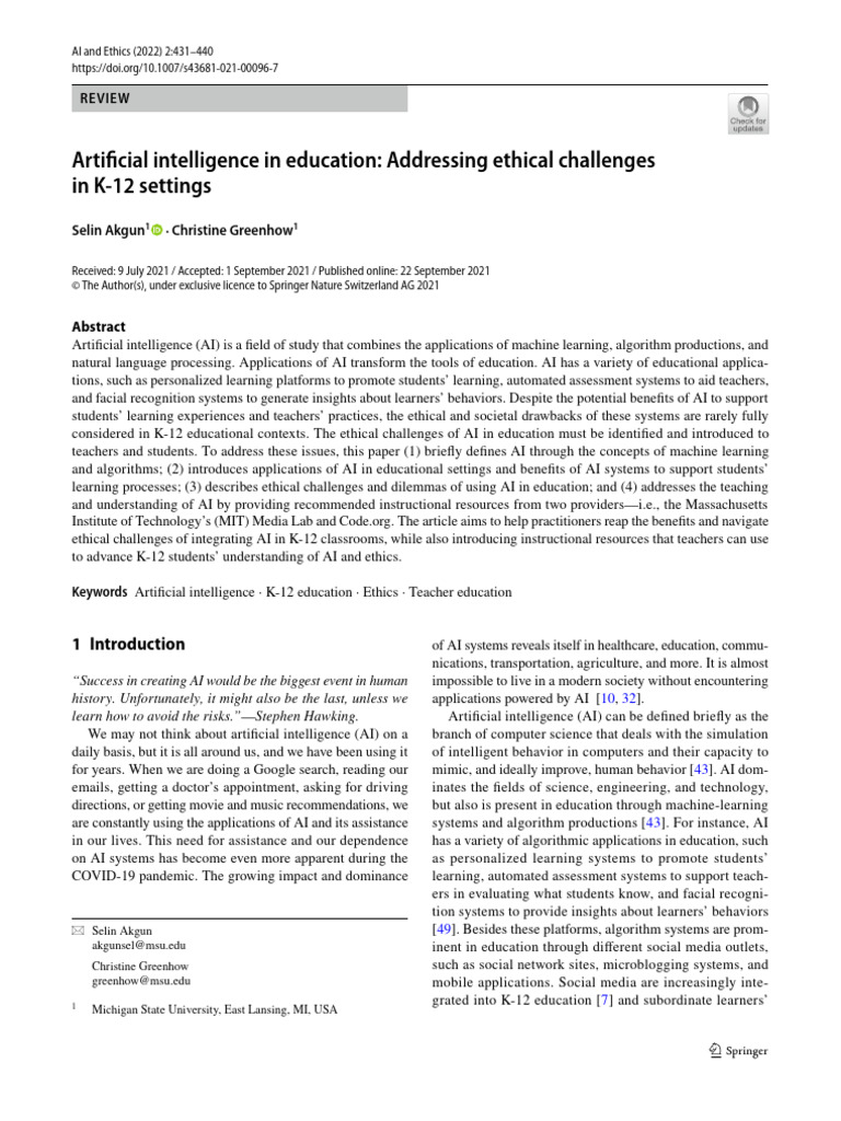 Ethical Challenges of AI in K-12 Education | PDF | Artificial ...