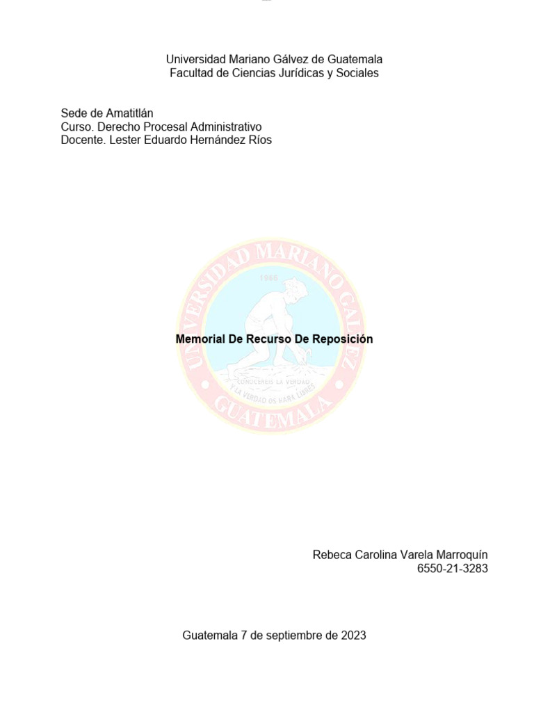 Memorial de Recurso de Reposición en Guatemala | PDF | Política