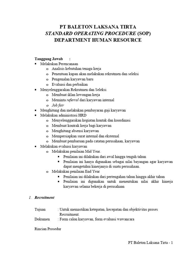 SOP Human Resource | PDF