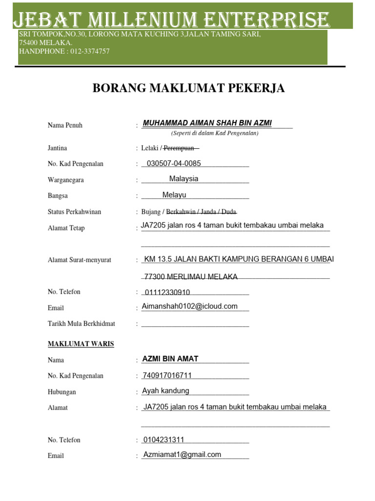 Borang Maklumat Pekerja Pdf