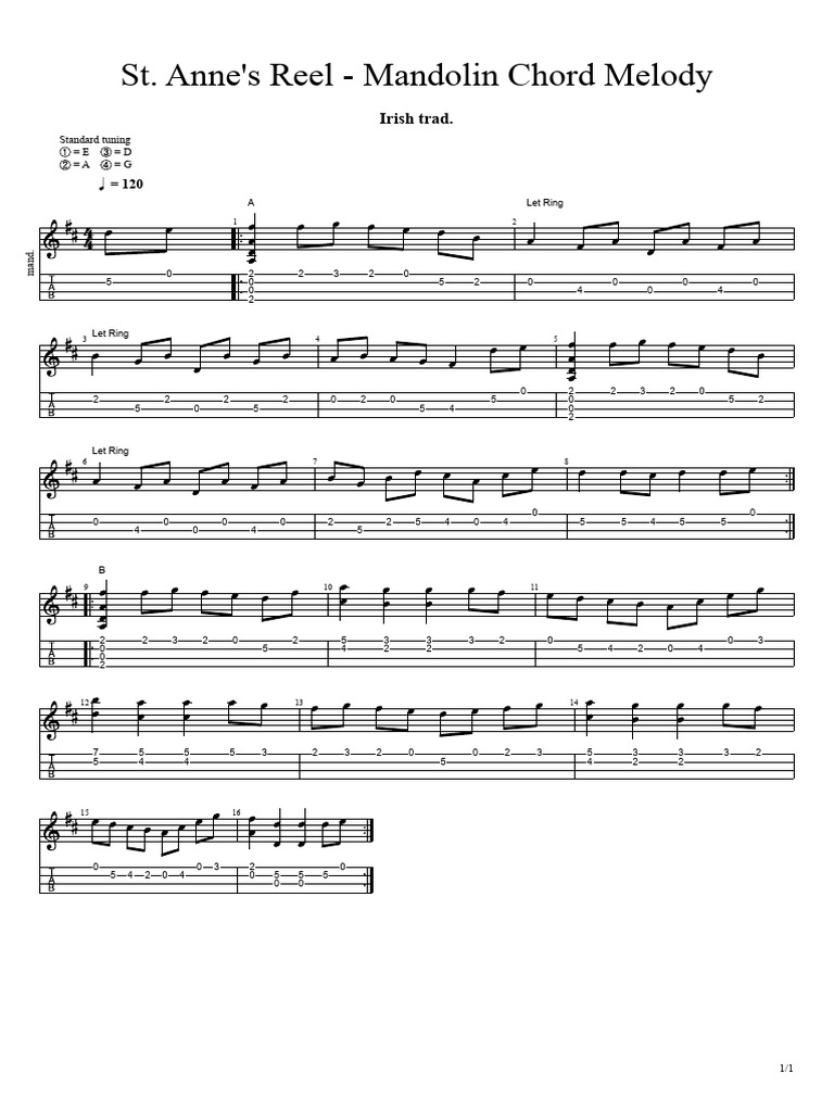 St. Anne's Reel Mandolin Chord Melody PDF