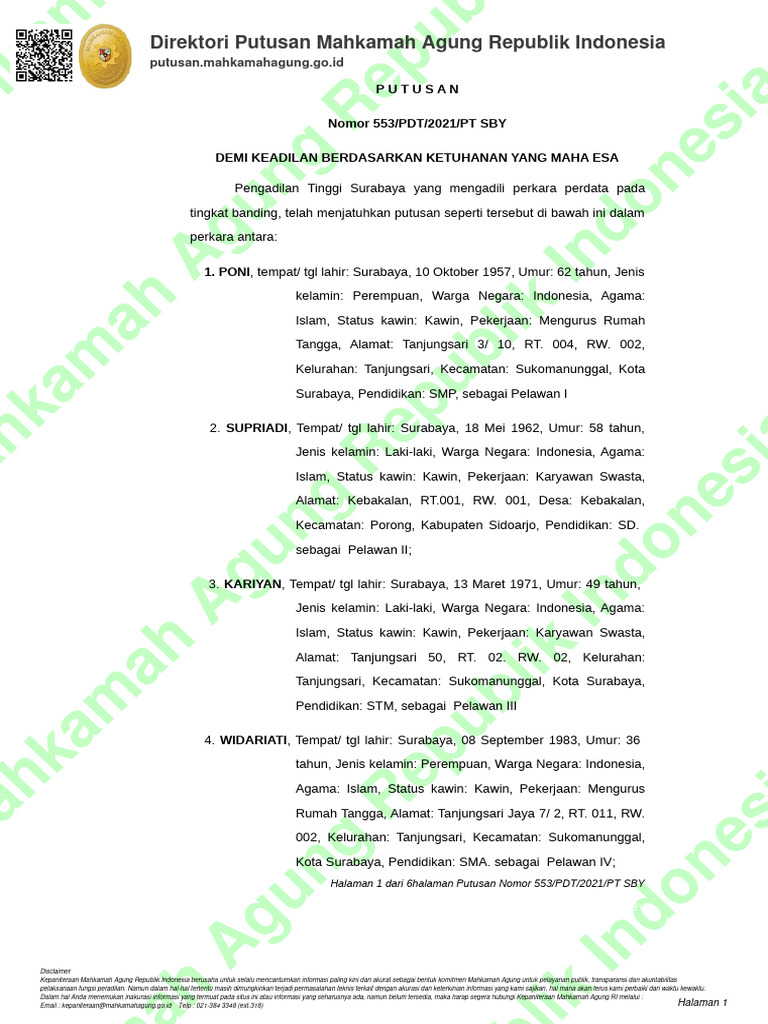 Putusan 553 PDT 2021 PT Sby 20230804202532 | PDF