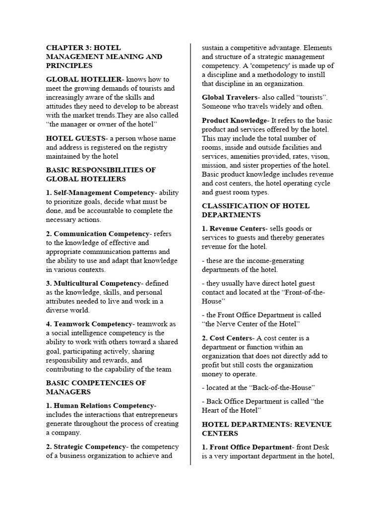 Chapter 3 Hotel Management Meaning and Principles PDF