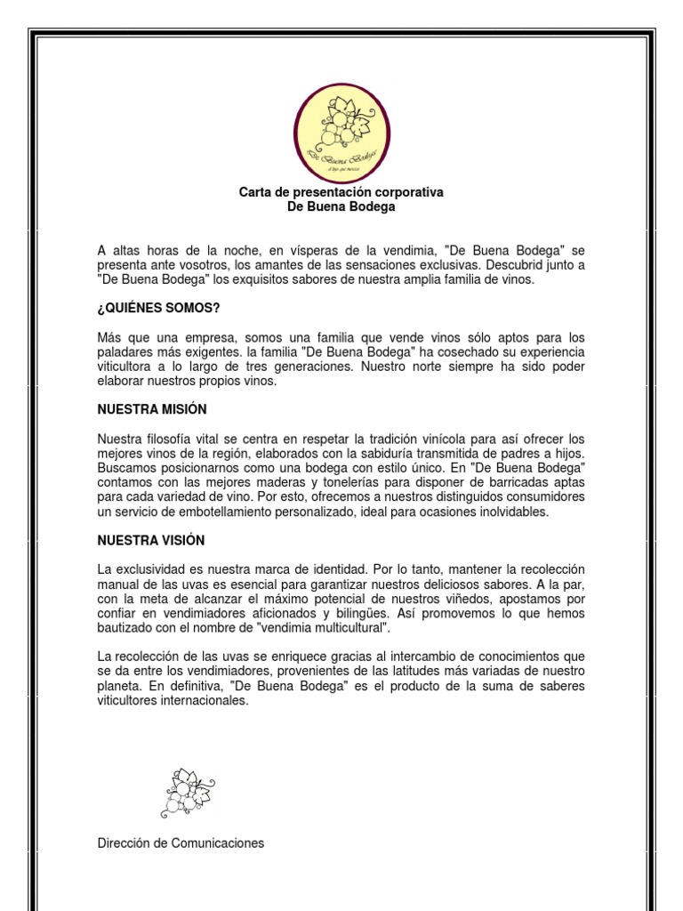 Carta de presentación corporativa