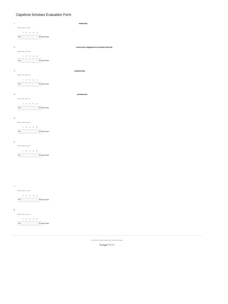 Capstone Scholars Evaluation Form Google Forms PDF