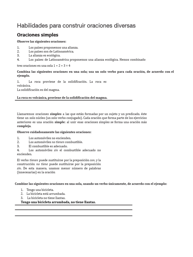 Construcción de Oraciones Diversas | PDF | Artes del Lenguaje y ...