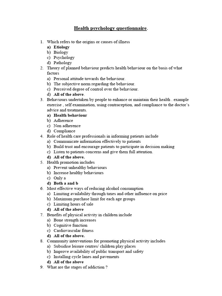 Health psychology questionnaire PDF