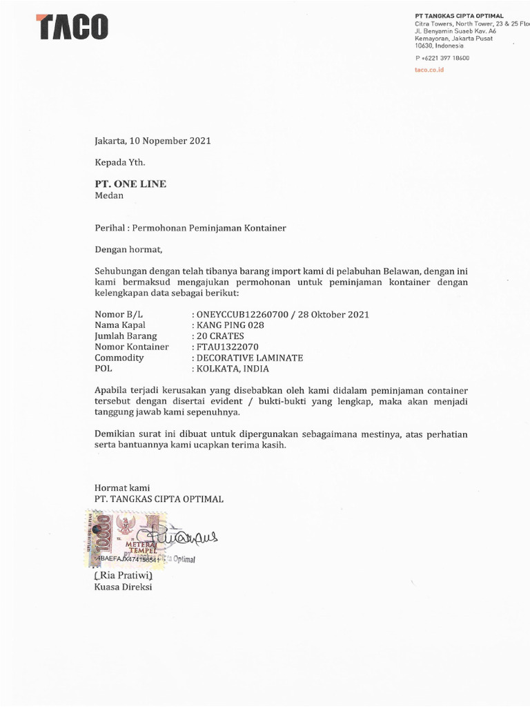Surat permohonan jaminan container pdf