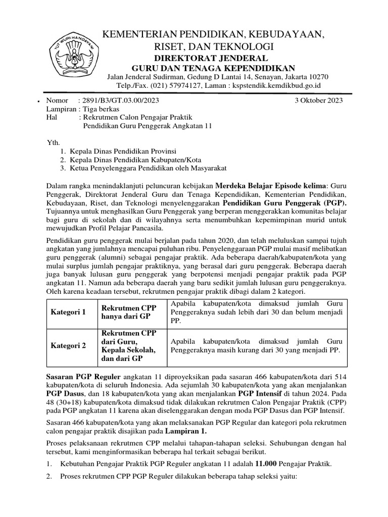 Surat Rekrutmen CPP A11 - Tahun 2023 - Ks - Ok | PDF