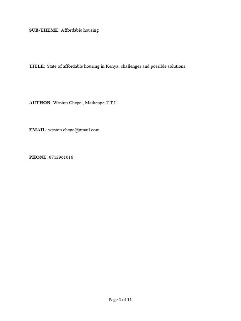 Affordable Housing Research Paper | PDF