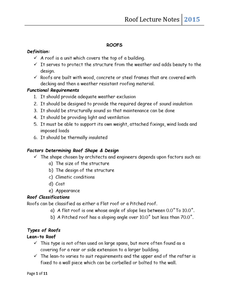 Roof Construction Overview and Types | PDF