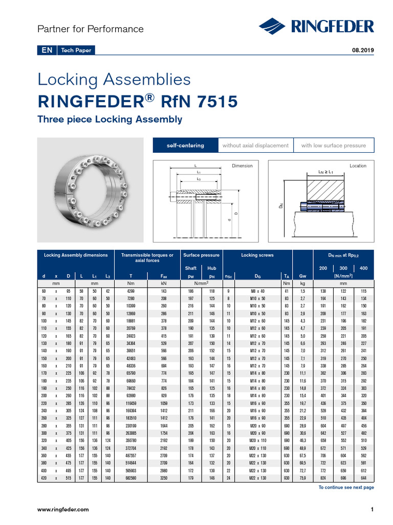 Tech Paper Ringfeder Locking Assemblies Rfn 7515 En 08 2019 Pdf