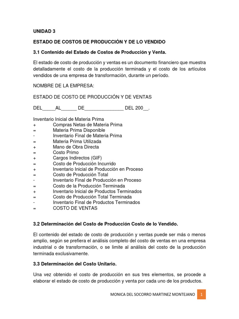 Estado de Costos de Producción y Ventas | PDF | Informática