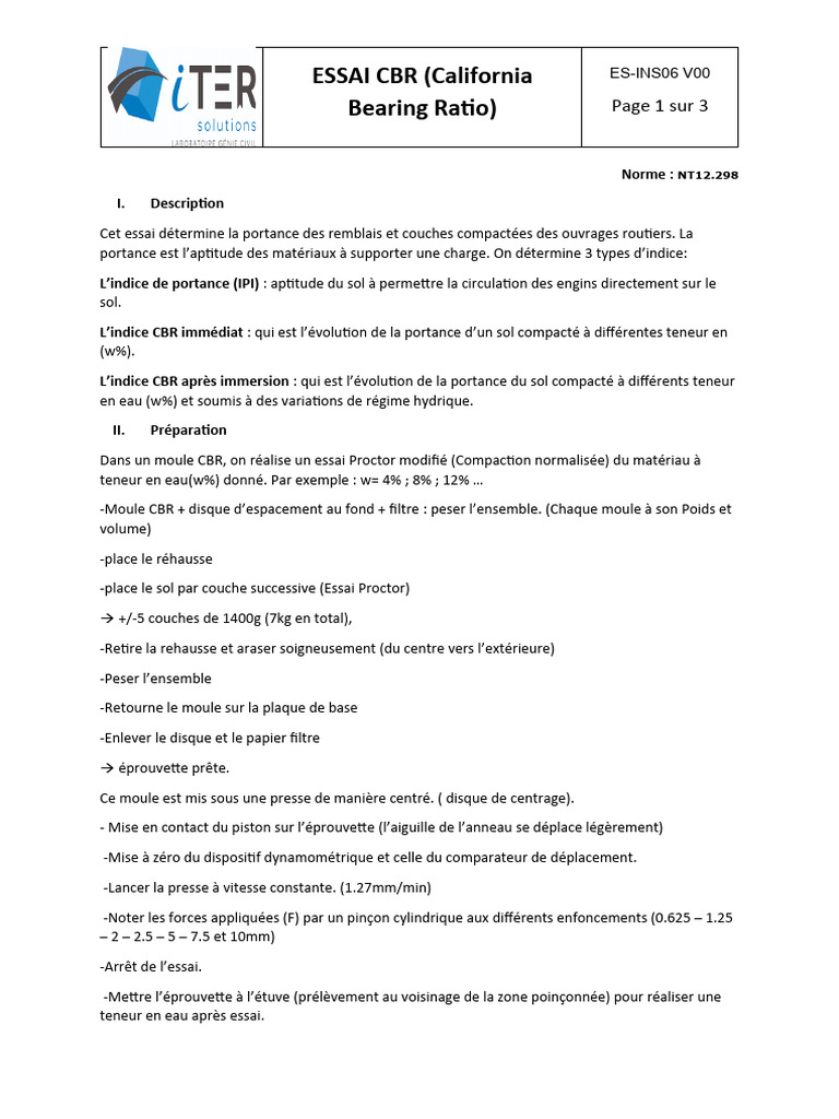 Essai CBR : Portance des sols routiers | PDF