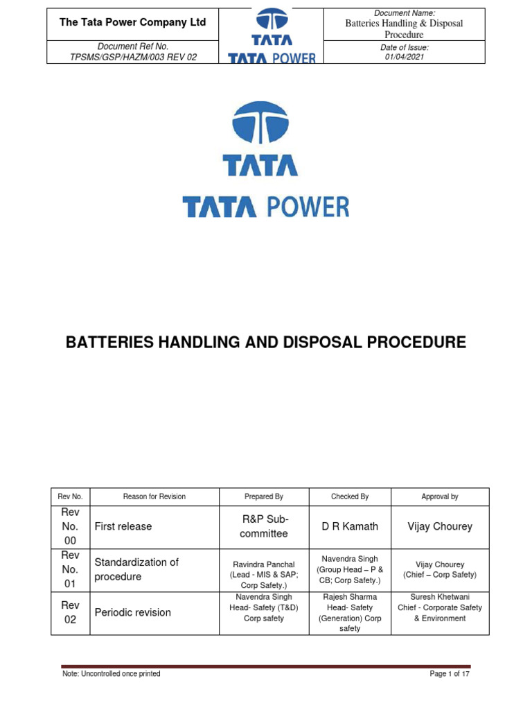 03 Tata Power Batteries Handling & Disposal Procedure PDF
