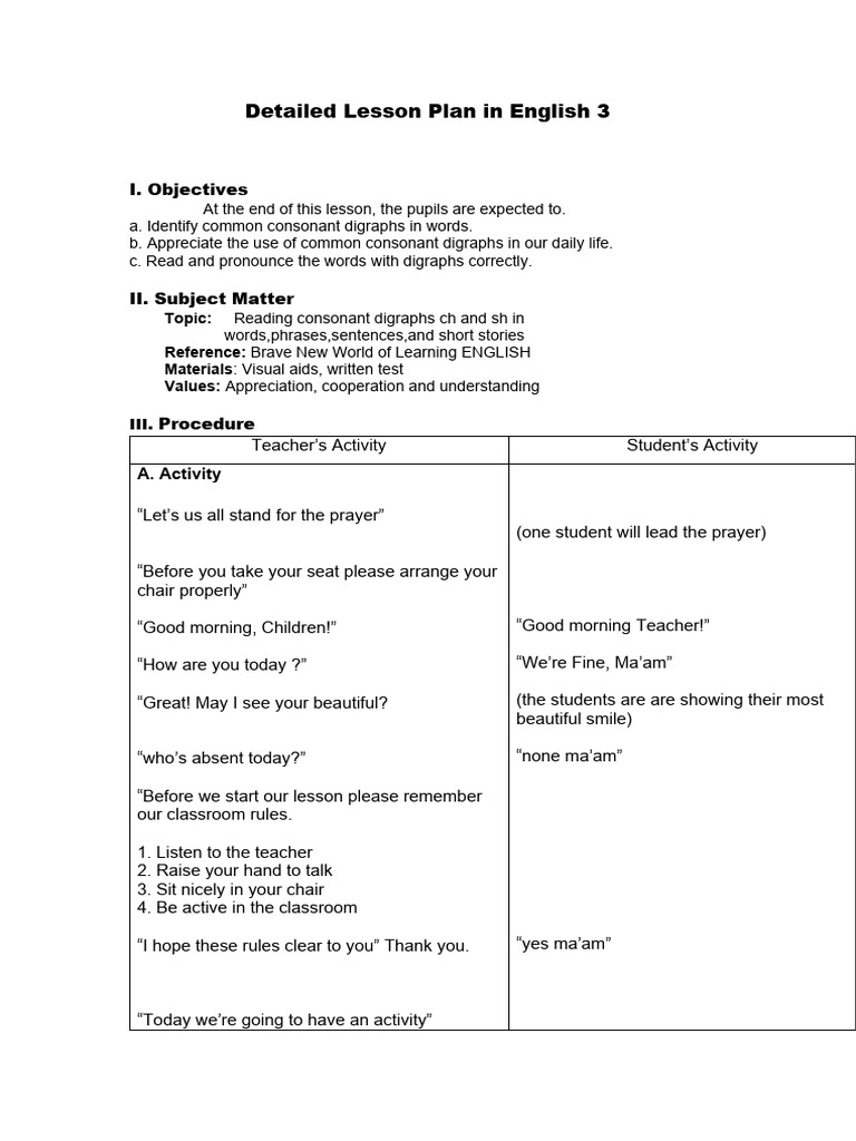 Detailed Lesson Plan in English 3 MEdilyn | Download Free PDF | English ...