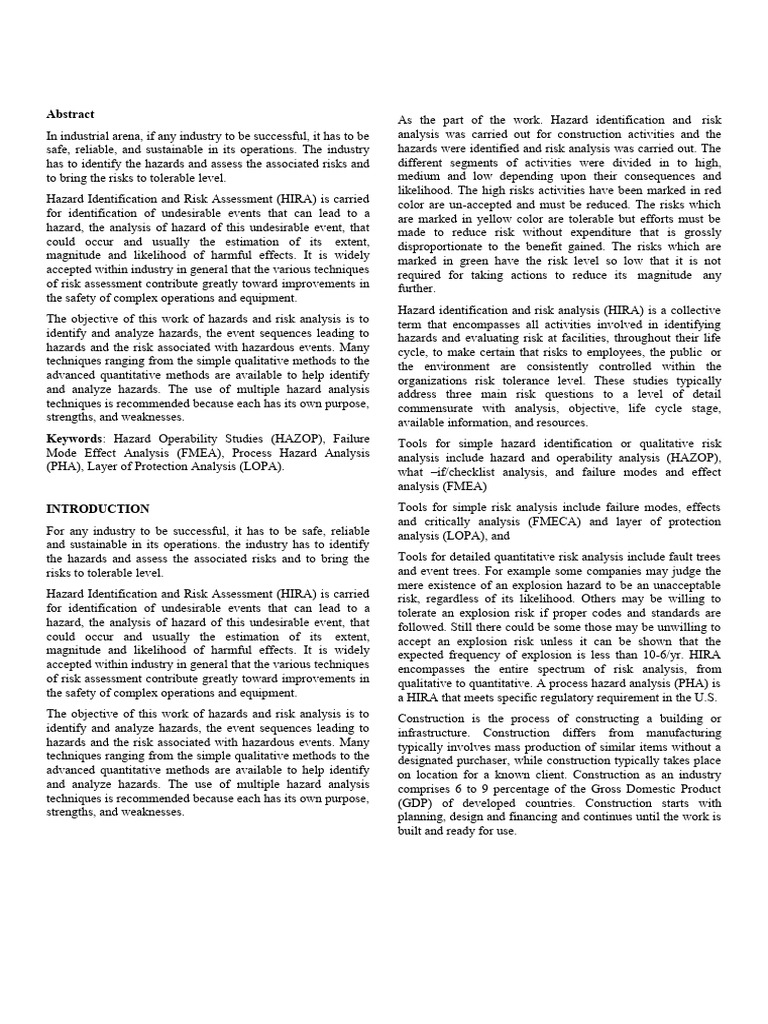 HIRA Severity Assessment in Construction | PDF