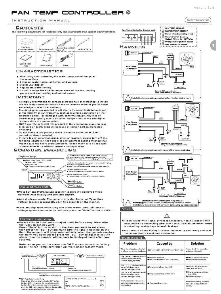 Fan Temp Controller Manual EN | PDF