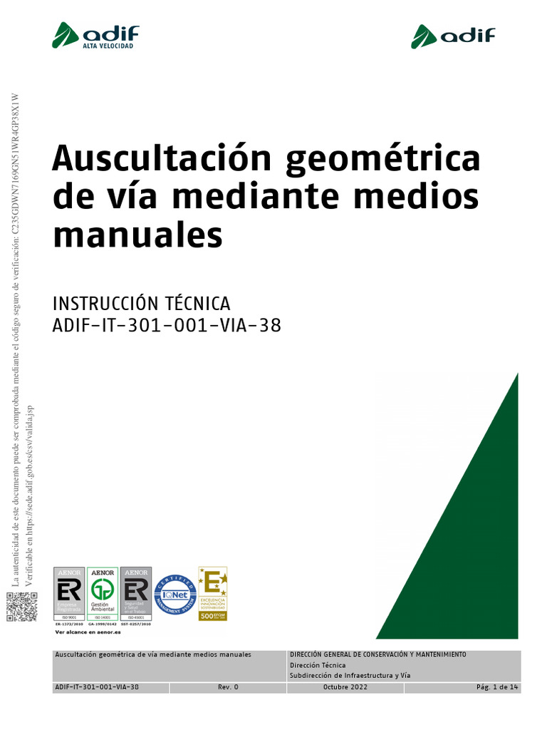 Adif it 301 001 via 38 rev 0 auscultaci n geom trica de v a pdf