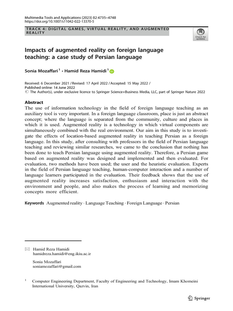 Impacts of Augmented Reality On Foreign Language Teaching: A Case Study ...