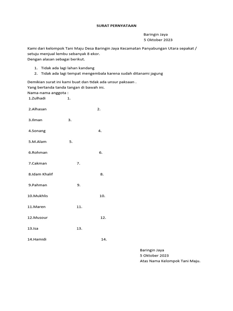 Surat Pernyataan Kelompok | PDF