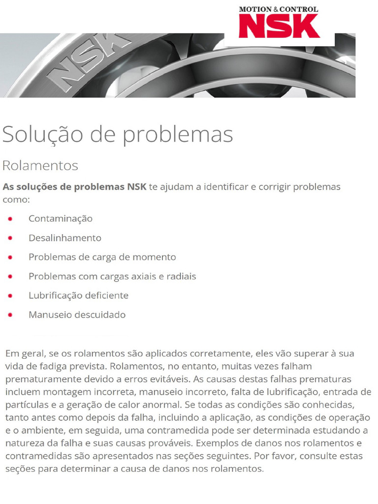 Solução de Problemas - Rolamentos - NSK | PDF