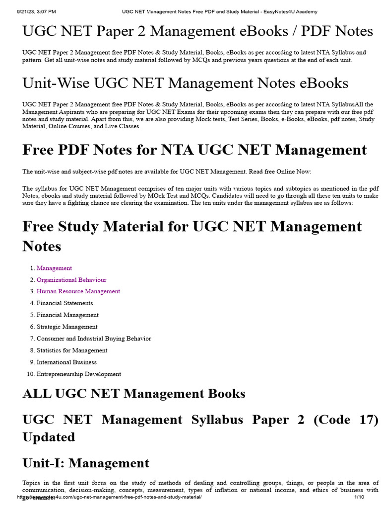 Free UGC NET Management Study Material | PDF | Career & Growth | Self ...
