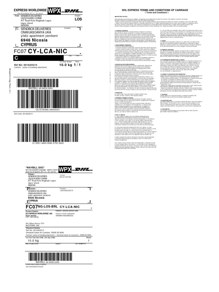 Waybill (0016403215) PDF Customs Indemnity