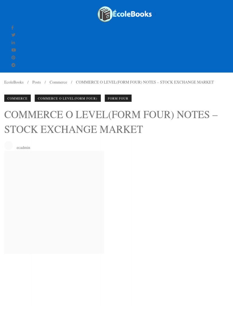 (Ecolebooks - Com) COMMERCE O LEVEL (FORM FOUR) NOTES - STOCK EXCHANGE ...